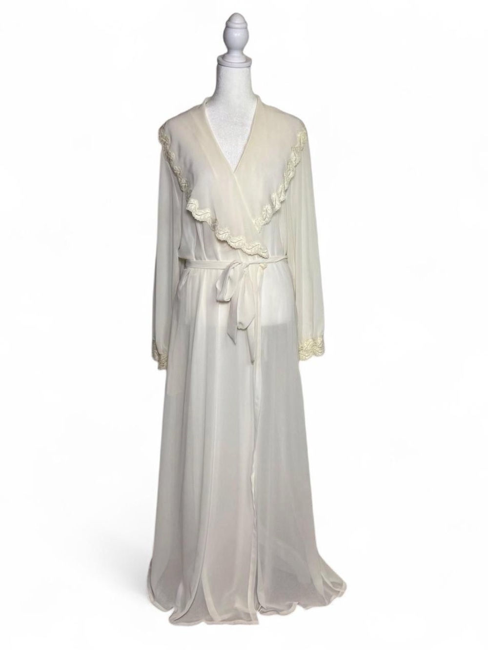 Victoria's Secret Sheer Robe Peignoir M/L Ivory White Lace Vintage Bridal 90 Y2K